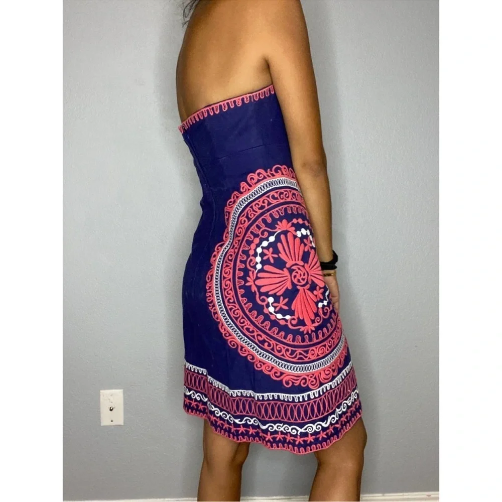 Lilly Pulitzer Bowen Dress Navy Strapless Embroidered Mandala Size 6 - Picture 8 of 10